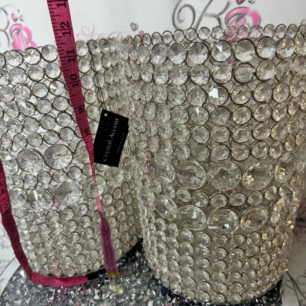 2 Crystal Embellished baskets / bins large rhinestone bling Candle Holders